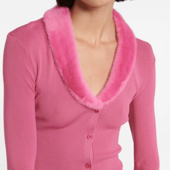 STAUD Celina Faux Fur Collar Rib Knit Top In Lollipop Size S - Picture 2 of 5